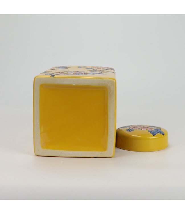 Pot à Gingembre Chinois Porcelaine Jaune Fleurs Peint à la Main D14xH26cm