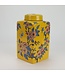 Pot à Gingembre Chinois Porcelaine Jaune Fleurs Peint à la Main D14xH26cm