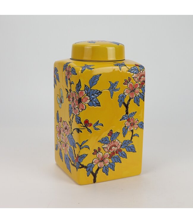 Chinesischer Vase mit Deckel Porzellan Gelbe Blumen Handgemalt D14xH26cm