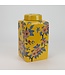 Pot à Gingembre Chinois Porcelaine Jaune Fleurs Peint à la Main D14xH26cm