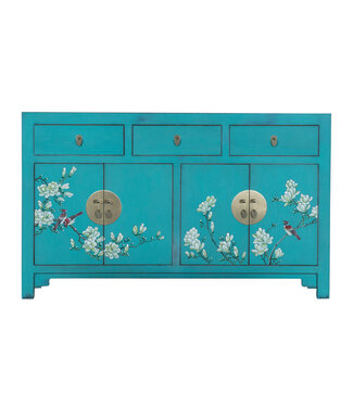 Fine Asianliving Buffet Chinois Turquoise Peint à la Main - Orientique Collection L140xP35xH85cm