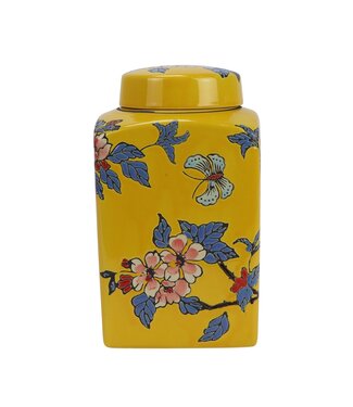 Fine Asianliving Chinese Ginger Jar Porcelain Yellow Flowers Hand-Painted D12xH21cm