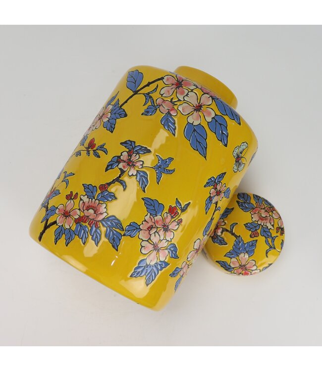 Vaso Ginger Jar Cinese in Porcellana Giallo Fiori Dipinto a Mano D20xA31cm