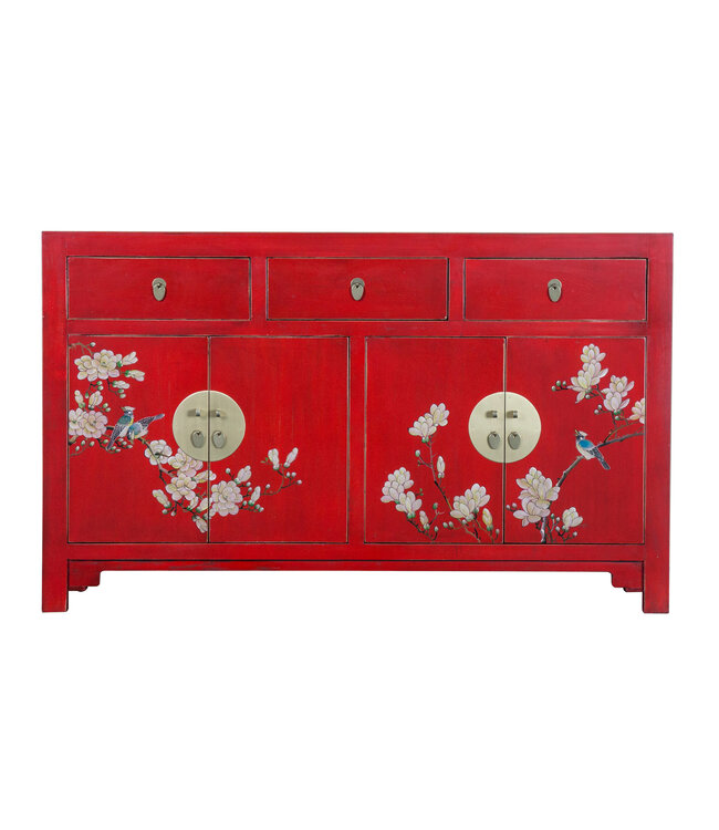PREORDER WEEK 19 Buffet Chinois Rouge Vintage Peint à la Main - Orientique Collection L140xP35xH85cm
