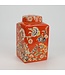 Tarro de Jengibre Chino Porcelana Naranja Flores Pintado a Mano D12xAl21cm