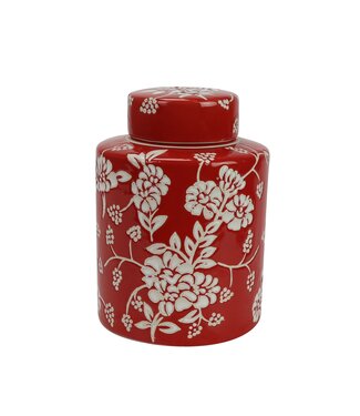 Fine Asianliving Pot à Gingembre Chinois Porcelaine Rouge Fleurs Peint à la Main D14xH20cm