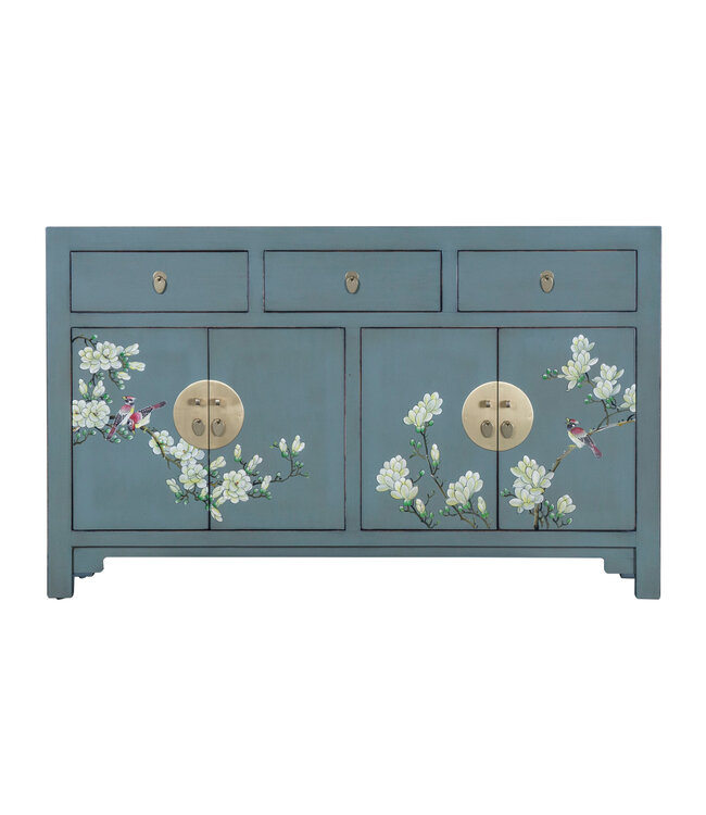 PREORDER WEEK 19 Chinesisches Sideboard Olivgrau Handbemalt - Orientique Kollektion B140xT35xH85cm