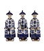 Chinese Emperor Seated Porcelain Figurine Three Generations Blue White Hand-Painted Set/3 W11xD10xH27cm