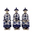 Chinesische Kaiser im Sitzen Porzellanfigur Statuen Drei Generationen Blau Weiß Handgemalt Set/3 B11xT10xH27cm