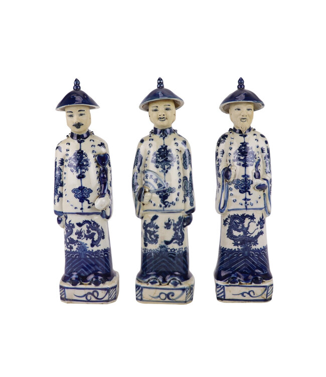 Chinese Emperor Porcelain Figurine Three Generations Blue White Hand-Painted Set/3 W8xD6xH27cm