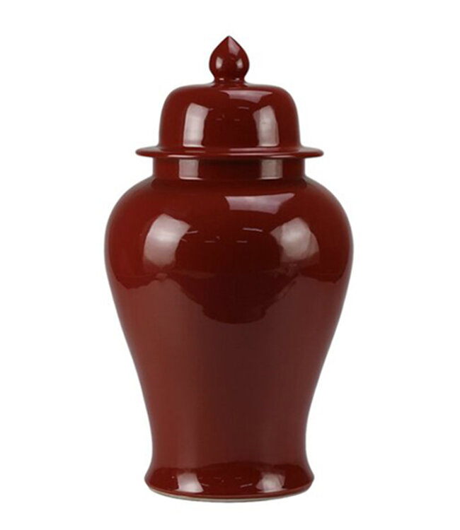 Chinesischer Vase mit Deckel Porzellan Rot Handgefertigt D24xH44cm