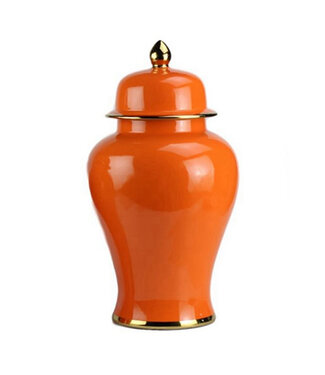 Fine Asianliving Chinesischer Vase mit Deckel Porzellan Orange Handgefertigt D25xH46cm