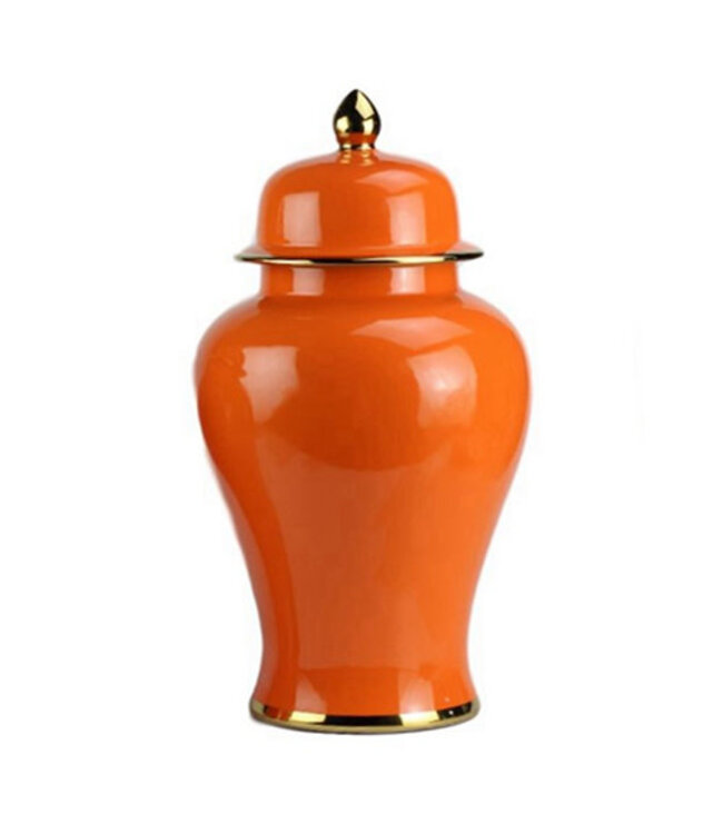 Chinesischer Vase mit Deckel Porzellan Orange Handgefertigt D25xH46cm