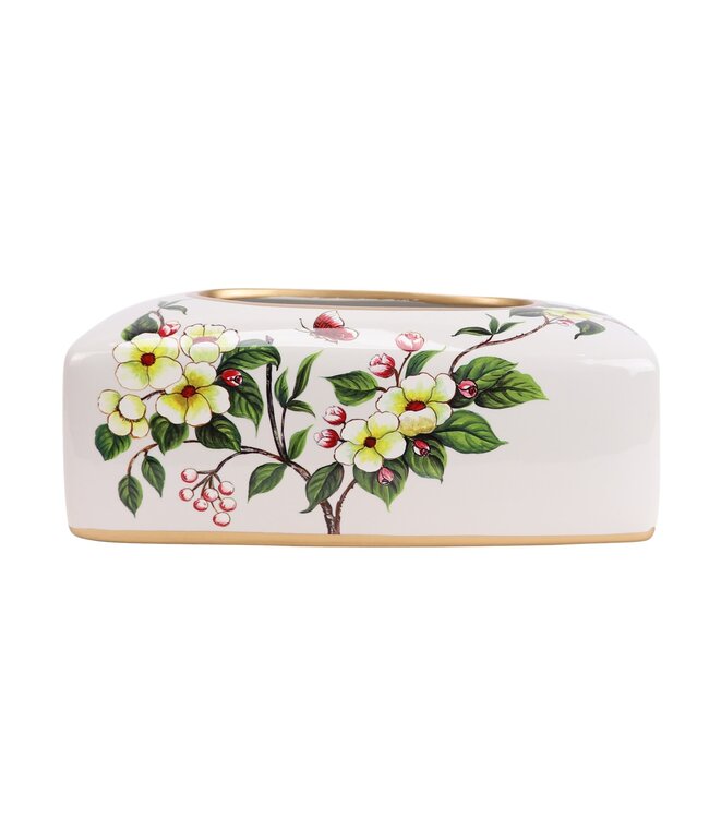 Chinese Tissue Box Porcelain White Flowers W23xD9xH14cm