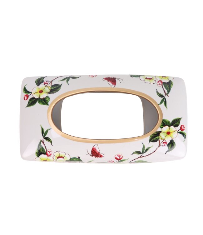 Caja de Pañuelos China Porcelana Blanco Flores An23xP9xAl14cm