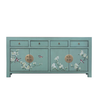 Fine Asianliving Buffet Chinois Vert Cendré Peint à la Main - Orientique Collection L180xP40xH85cm