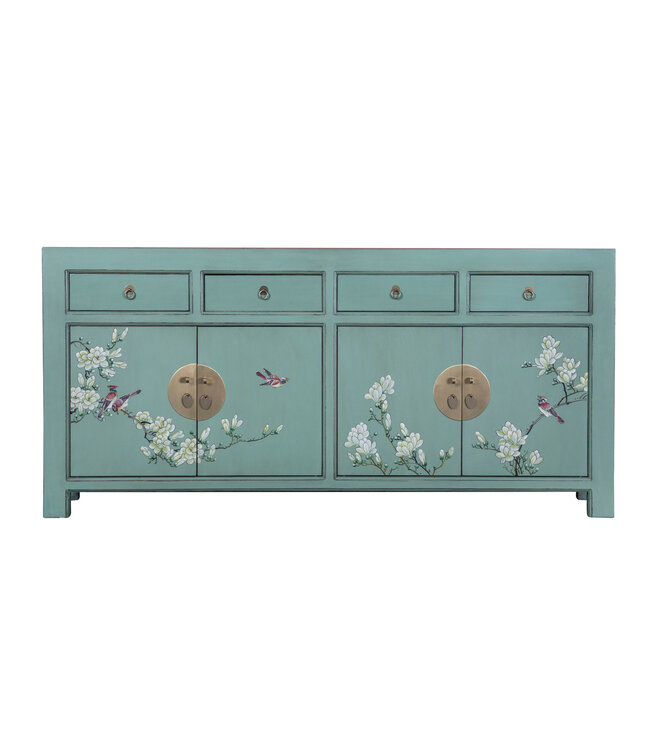 Chinees Dressoir Asgroen Handbeschilderd - Orientique Collectie B180xD40xH85cm