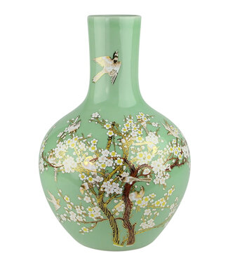 Fine Asianliving Vase Chinois Menthe Fleurs Fait Main D31xH47cm