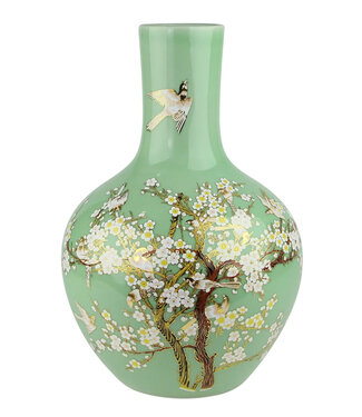 Fine Asianliving Chinesische Vase Minze Blüten Handgefertigt D41xH57cm