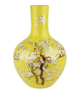 Fine Asianliving Vase Chinois Jaune Fleurs Fait Main D31xH47cm