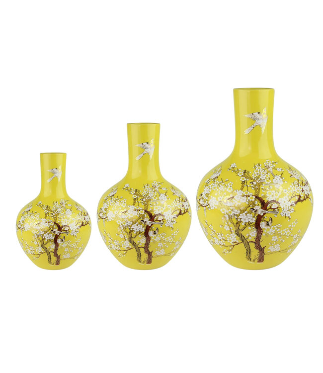 Vase Chinois Jaune Fleurs Fait Main D31xH47cm