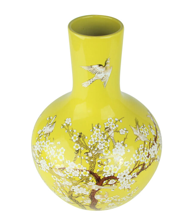 Vase Chinois Jaune Fleurs Fait Main D41xH57cm
