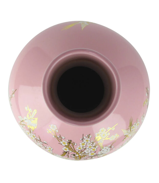 Jarrón Chino Rosa Flores Hecho a Mano D24xAl36cm