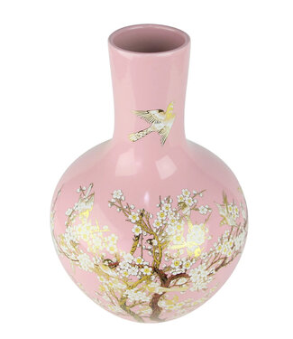 Fine Asianliving Chinesische Vase Rosa Blüten Handgefertigt D31xH47cm