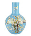 Vase Chinois Bleu Fleurs Fait Main D24xH36cm