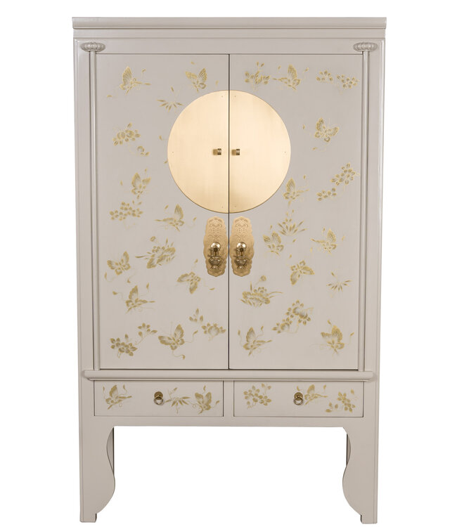 Chinesischer Hochzeitsschrank Moonshine Greige Handbemalt - Orientique Kollektion B105xT55xH175cm