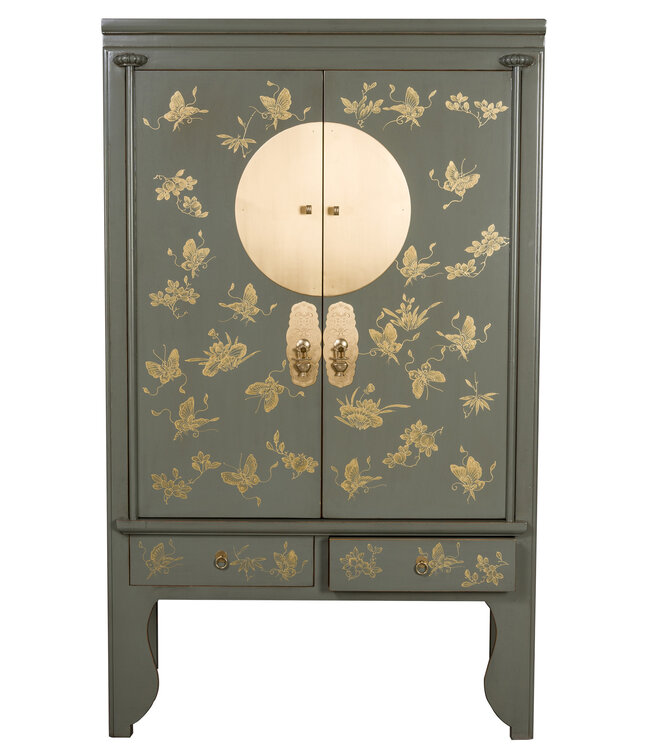 Chinese Wedding Cabinet Olive Grey Hand-Painted - Orientique Collection W105xD55xH175cm