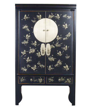 Fine Asianliving Chinese Wedding Cabinet Onyx Black Hand-Painted - Orientique Collection W100xD55xH175cm