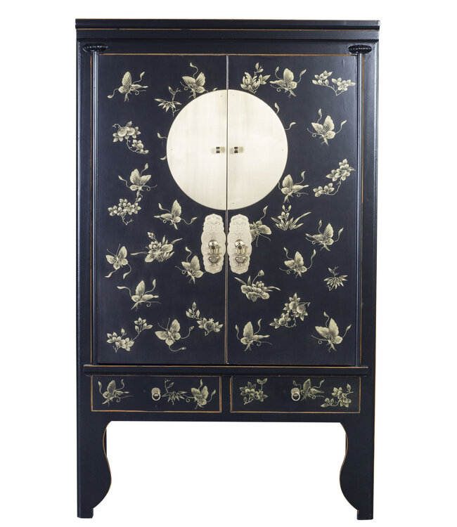 Chinese Wedding Cabinet Onyx Black Hand-Painted - Orientique Collection W100xD55xH175cm