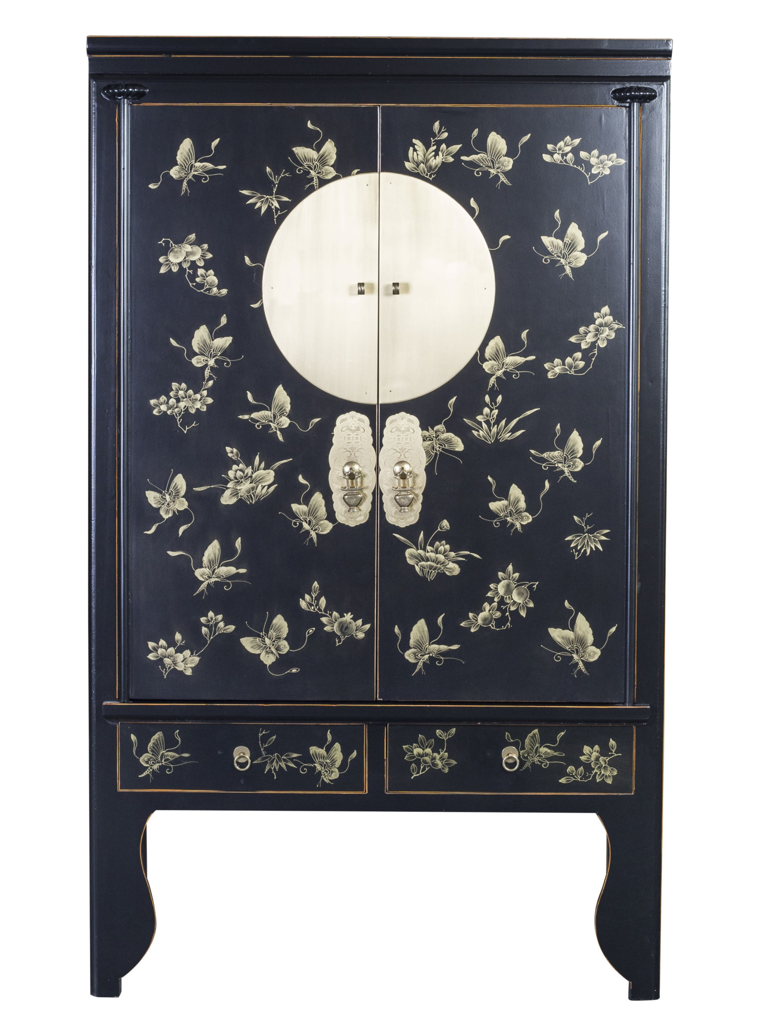 Armoire Asiatique Noire – Commode Haute Chinoise – 2 Portes 6 Tiroirs – Bois – Palazzo INT