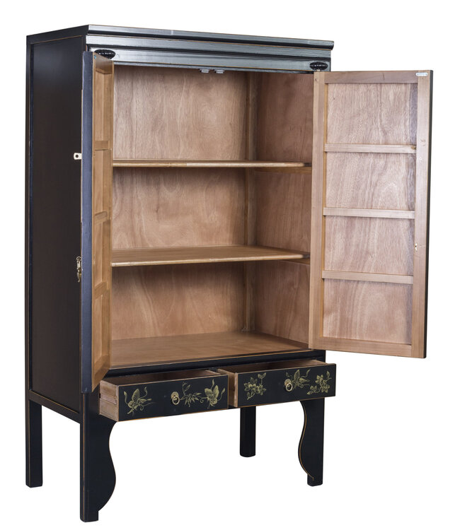 Chinese Wedding Cabinet Onyx Black Hand-Painted - Orientique Collection W100xD55xH175cm