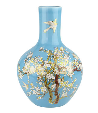 Fine Asianliving Chinesische Vase Blau Blüten Handgefertigt D31xH47cm