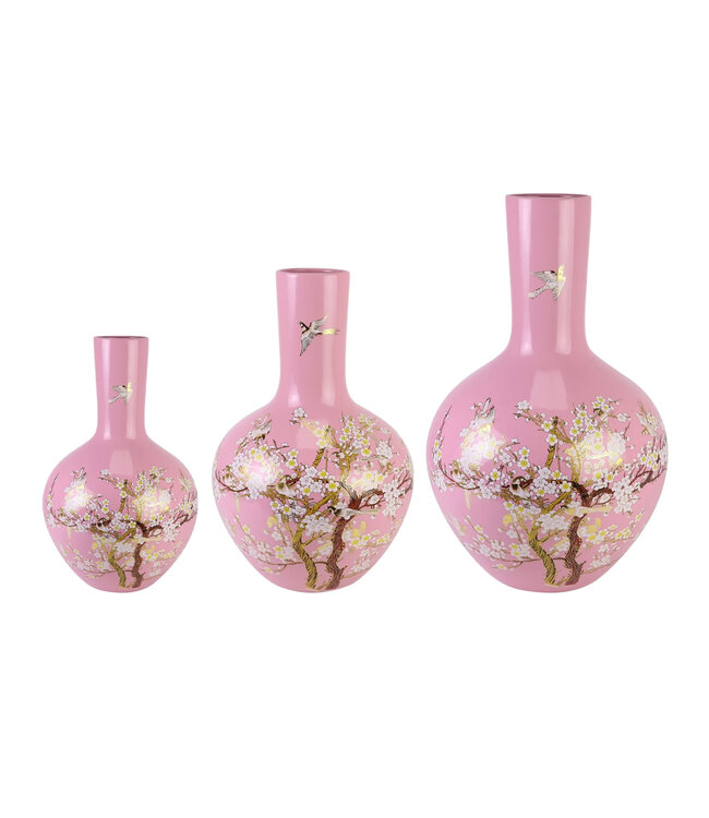 Vaso Cinese Rosa Fiori Fatto a Mano D24xA36cm