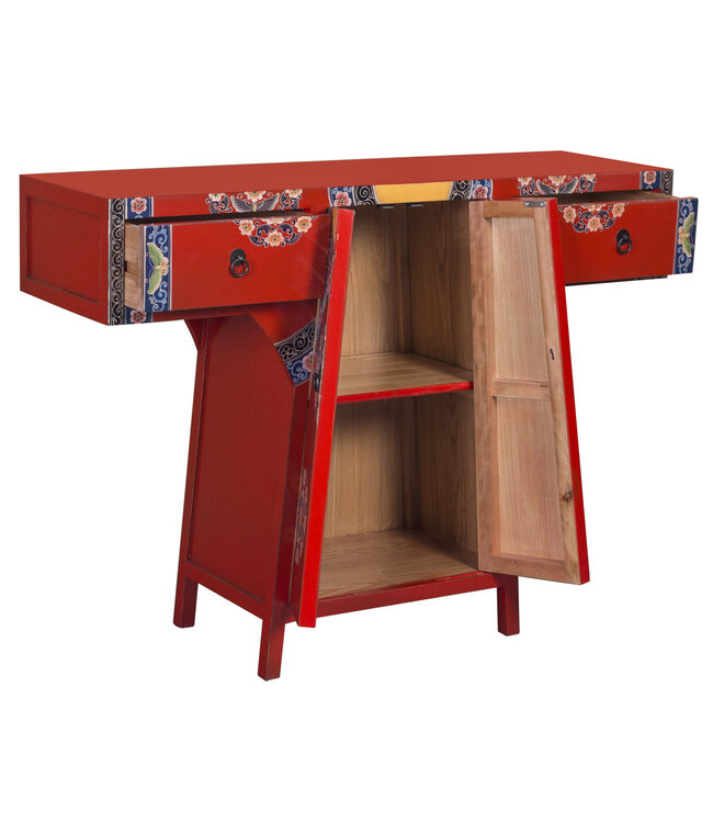 Chinesischer Kimono Schrank Handbemalt Rot  B120xT35xH87cm