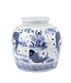 Vaso Ginger Jar Cinese in Porcellana Blu Bianco Pesci Koi Dipinto a Mano D23xA23cm