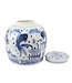 Vaso Ginger Jar Cinese in Porcellana Blu Bianco Pesci Koi Dipinto a Mano D23xA23cm