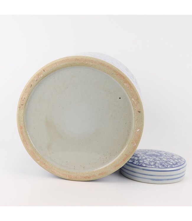 Tarro de Jengibre Chino Porcelana Azul Blanco Doble Felicidad Pintado a Mano D23xAl30cm