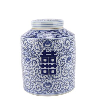 Fine Asianliving Vaso Ginger Jar Cinese in Porcellana Blu Bianco Doppia Felicità Dipinto a Mano D23xA30cm