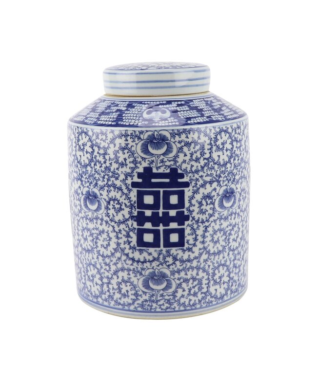 Chinesischer Vase mit Deckel Porzellan Blau Weiß Doppeltes Glück Handgemalt D23xH30cm