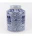 Tarro de Jengibre Chino Porcelana Azul Blanco Doble Felicidad Pintado a Mano D23xAl30cm