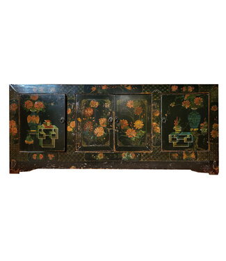 Fine Asianliving Buffet Chinois Ancien Noir Peint à la Main L173xP45xH75cm