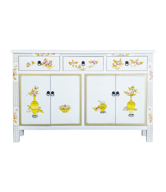 Fine Asianliving Chinesisches Sideboard Weiß Handbemalt B140xT34xH90cm