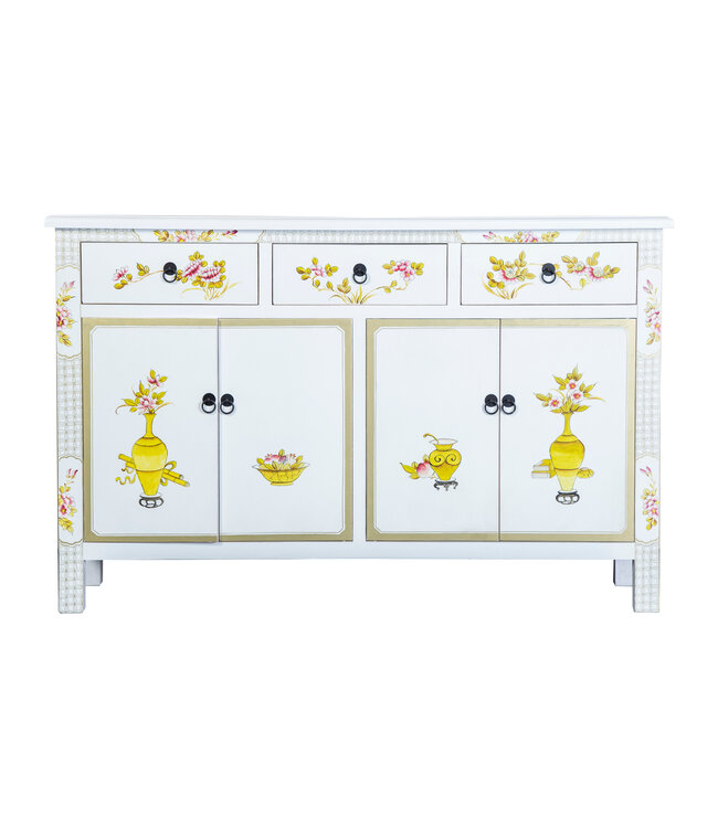 Buffet Chinois Blanc Peint à la Main L140xP34xH90cm