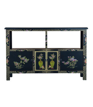 Fine Asianliving Credenza Cinese Nero Dipinto a Mano L140xP33xA90cm