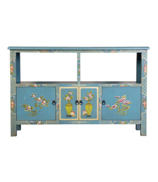 Fine Asianliving Credenza Cinese Blu Acqua Dipinto a Mano L140xP33xA90cm