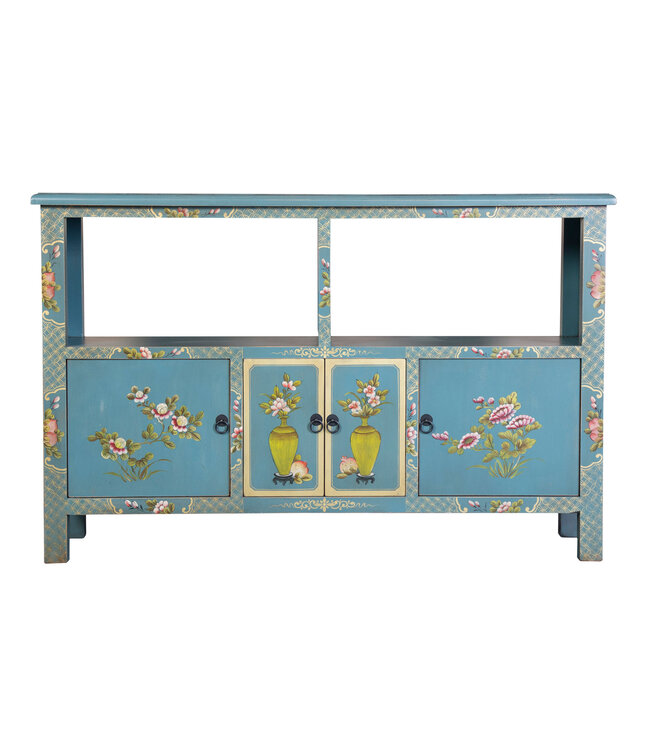 Buffet Chinois Bleu Peint à la Main L140xP33xH90cm